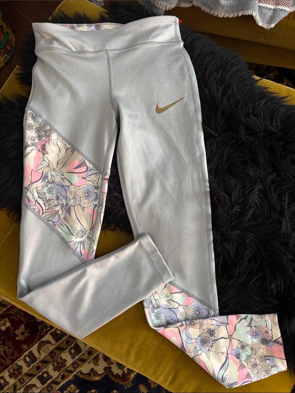 Girls Nike Athletic Compression Pants Leggings Blue Pink Gray M EUC